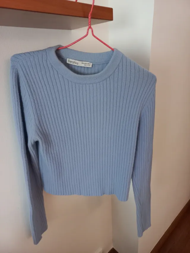 Jersey Bershka azul canalé mujer