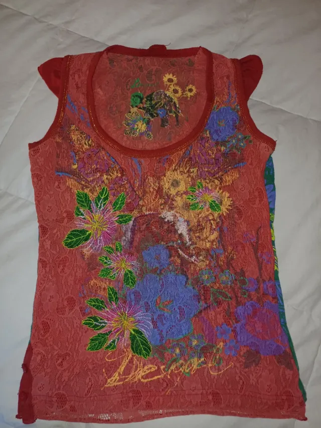 Top Desigual Multicolor Encaje Flores