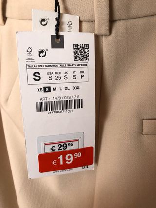 Pantalón mujer Zara, recto beige, abertura tobillo