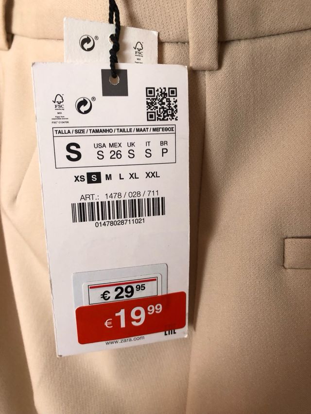Pantalón mujer Zara, recto beige, abertura tobillo