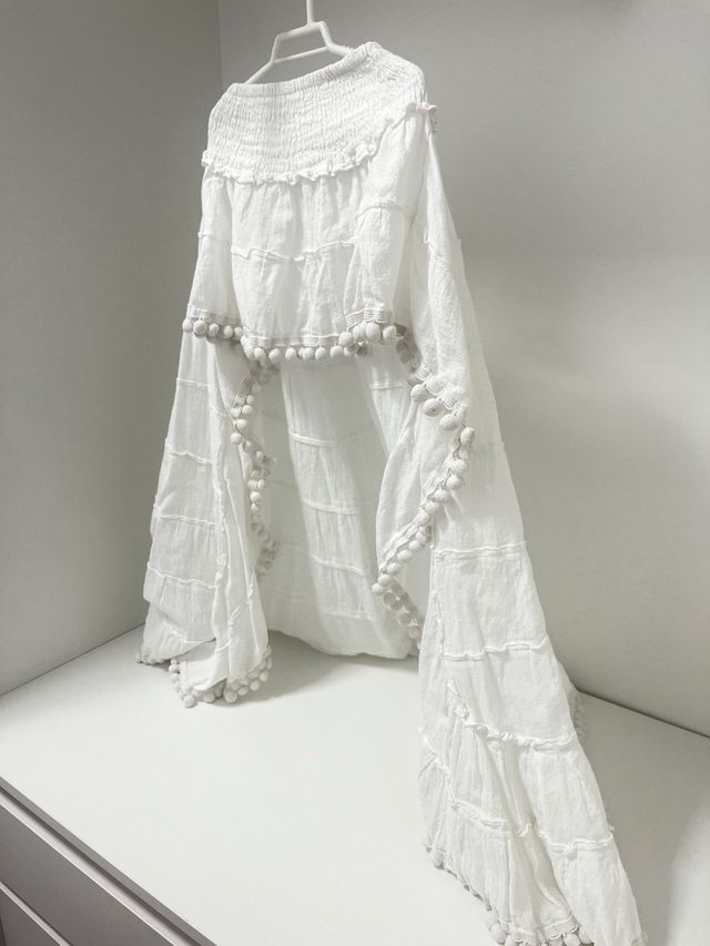 Conjunto Ibicenco Top y Falda Blanco 10-12 Años