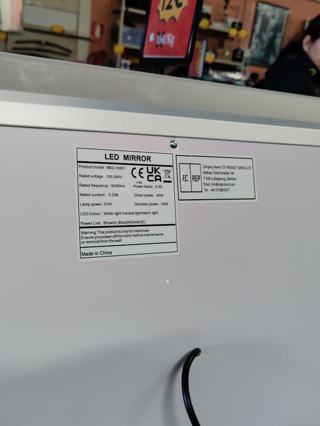 Espejo 1m x 60 con luz LED