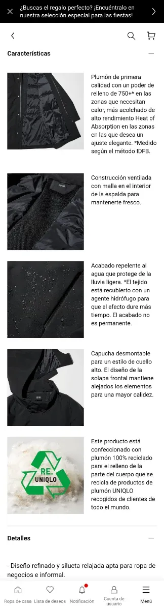 Abrigo Uniqlo plumón verde XS-S.