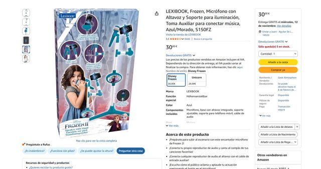 Lexibook Frozen Karaoke con Pie Luminoso