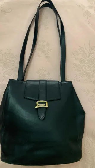 Borsa Genny vintage pelle nera fibbia oro