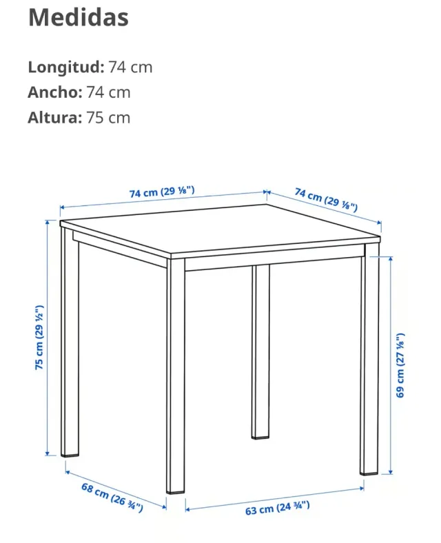 Mesa 74x74  IKEA VIHALS + 2 sillas STEFAN