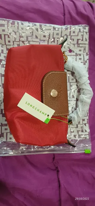 Cartera mini Longchamp roja y marrón