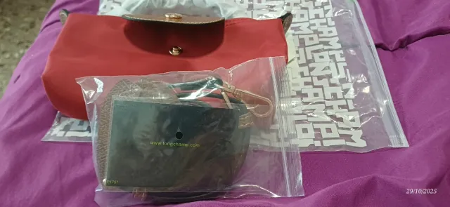 Cartera mini Longchamp roja y marrón