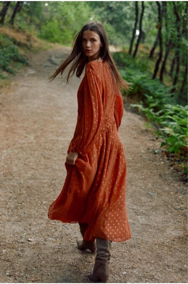 Vestido Hoss Intropia Naranja Estampado dorado