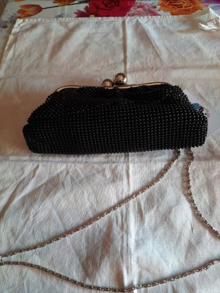 Borsetta vintage perla nera con catena
