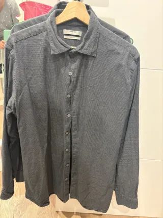 Camisa Mango Slim Fit Negra Puntos Blancos Talla M