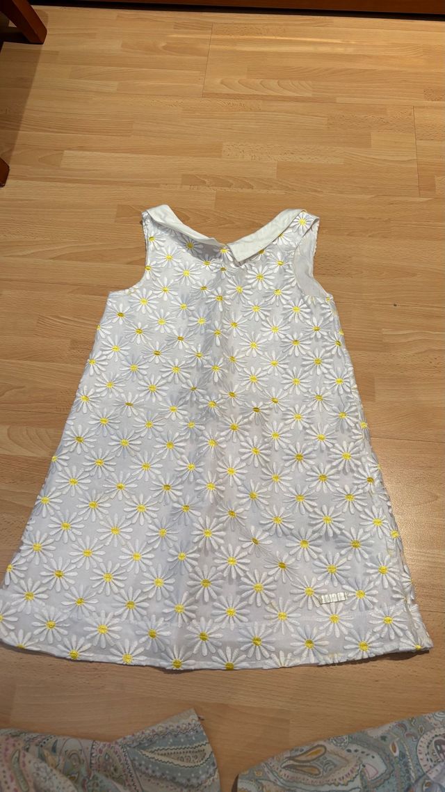Vestido niña flores blanco y amarillo