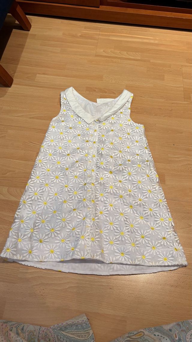 Vestido niña flores blanco y amarillo