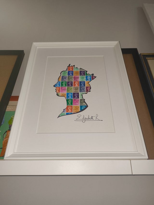 Quadro moderno Regina Elisabetta II su francobolli