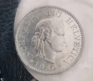 Moneda Franco Suizo 20 Céntimos 1980