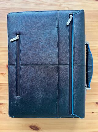 Maletín Delsey Cuero Negro y Azul