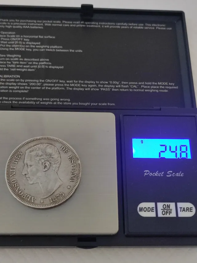 5 Pesetas Plata Alfonso XII 1875