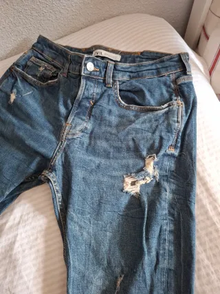 Zara Jeans Hombre Desgastados Azules