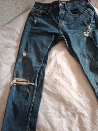Zara Jeans Hombre Desgastados Azules