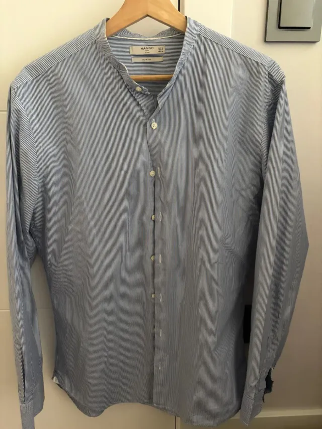 Camisa Mango Slim Fit Rayas Azul Talla M