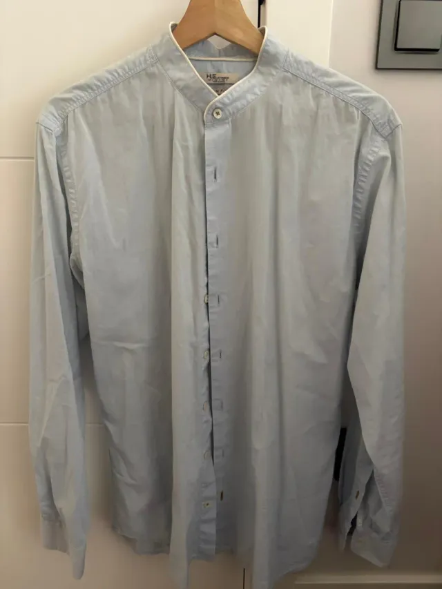 Camisa Mango Cuello Mao Talla M Azul Claro