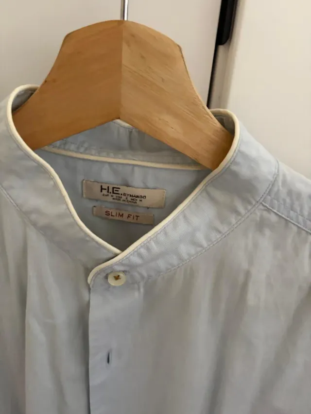 Camisa Mango Cuello Mao Talla M Azul Claro