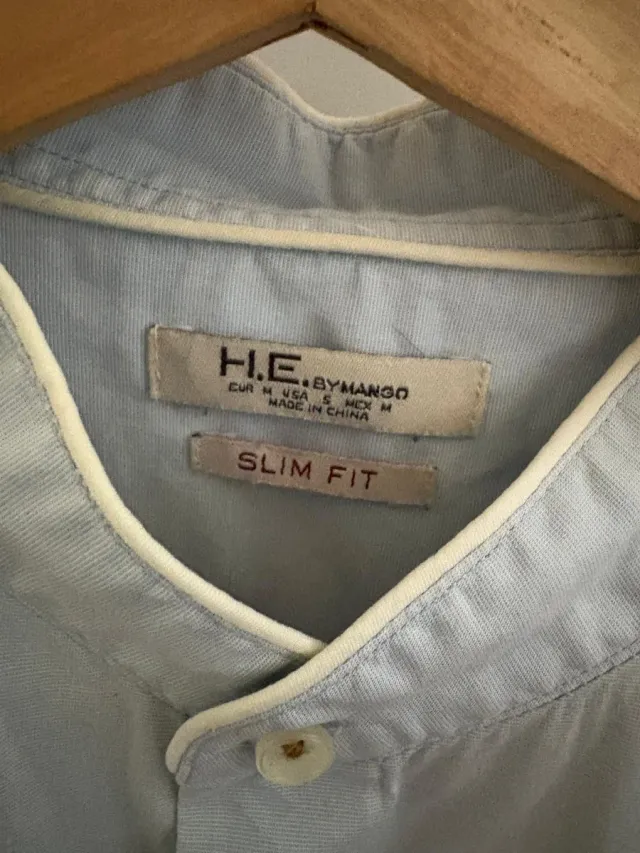 Camisa Mango Cuello Mao Talla M Azul Claro