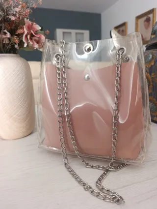 Bolso transparente Shein rosa y plateado