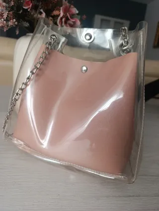 Bolso transparente Shein rosa y plateado