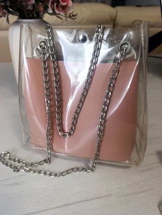 Bolso transparente Shein rosa y plateado