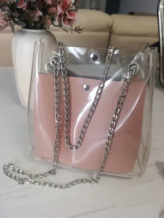 Bolso transparente Shein rosa y plateado