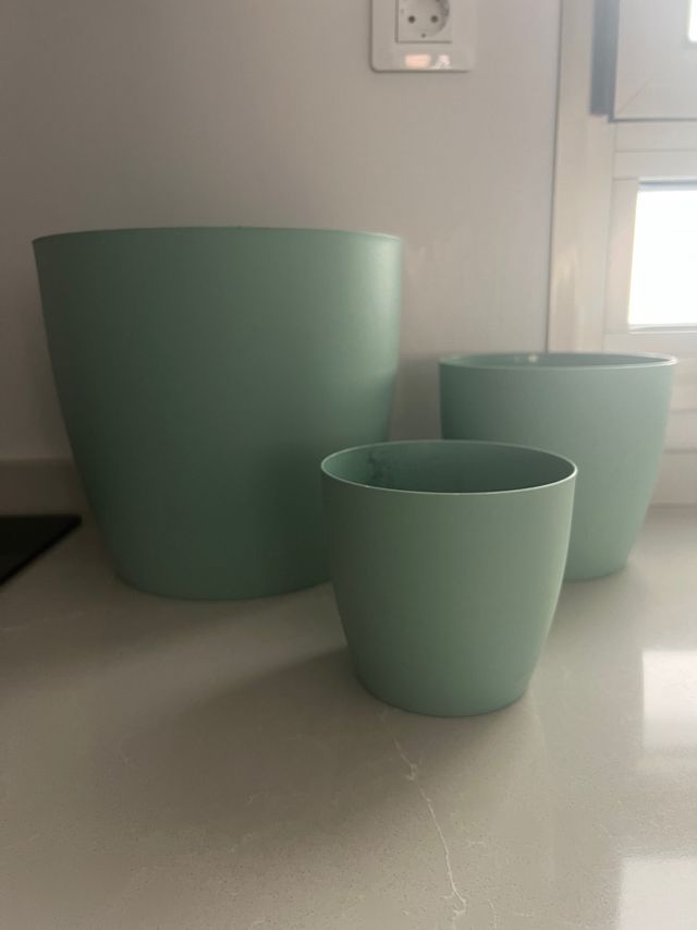 Set 3 Maceteros Verdes Plástico
