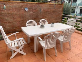 Mesa, 6 Sillas y mesita Terraza Plástico Blanco