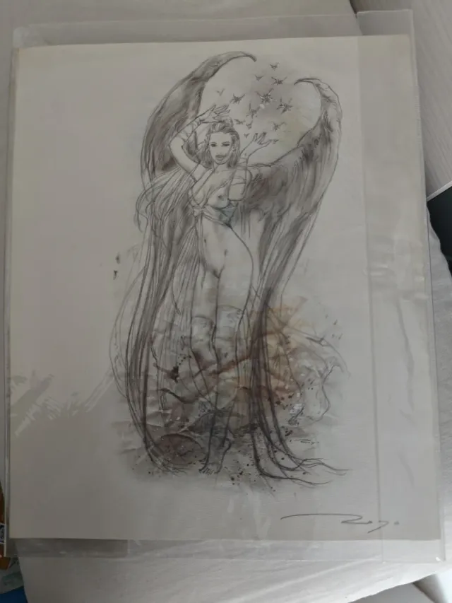 Litografía Luis Royo Ángel Dibujo Acuarela