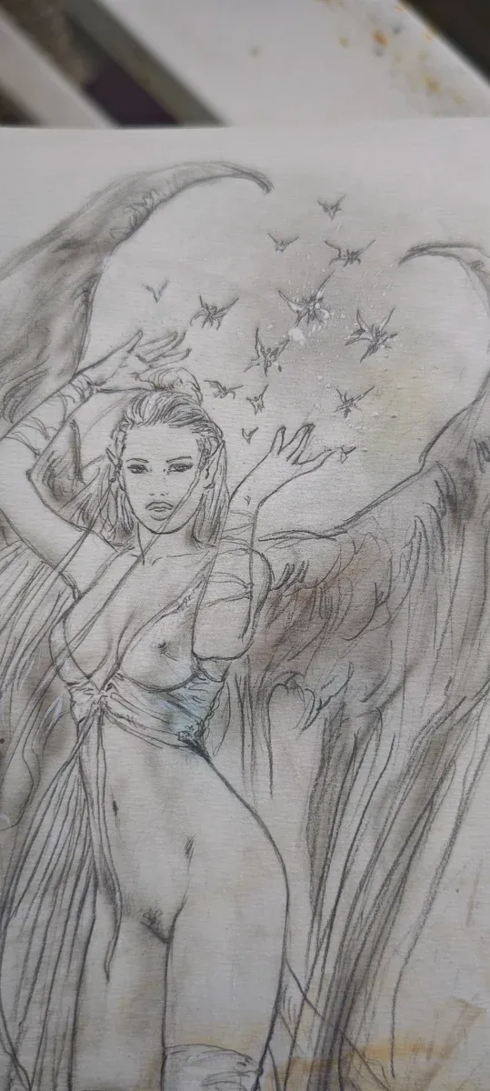 Litografía Luis Royo Ángel Dibujo Acuarela