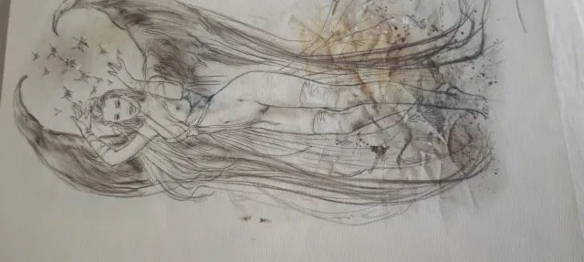 Litografía Luis Royo Ángel Dibujo Acuarela