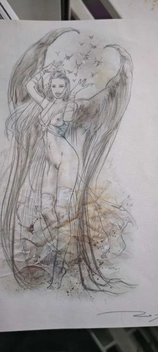 Litografía Luis Royo Ángel Dibujo Acuarela
