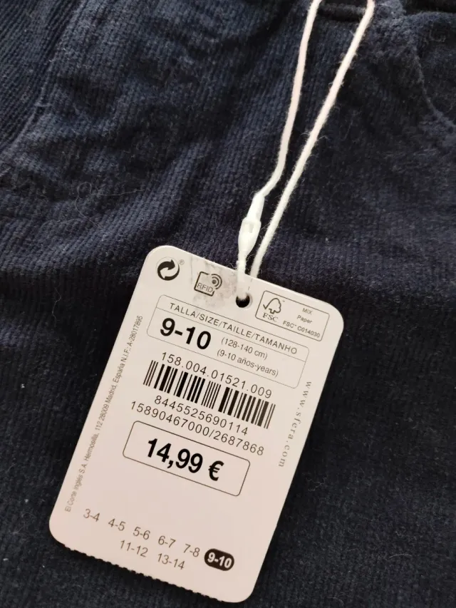 Pantalón de pana azul marino Sfera T. 9-10