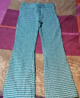 Pantalón campana elástico mujer cuadros