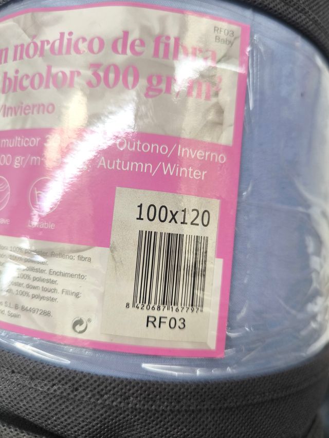 Edredom Reversível 300 gr - Relleno Nórdico 100x120 para Cuna de 60