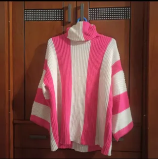 Jersey cuello alto rayas rosa y blanco