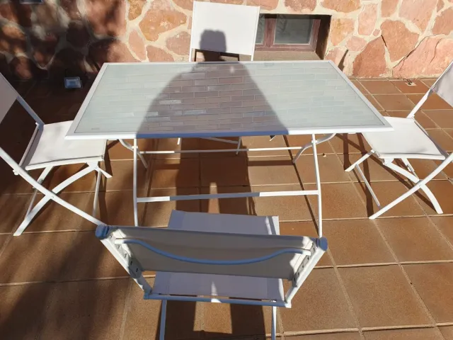 Conjunto Mesa y Sillas Jardín Acero Blanco