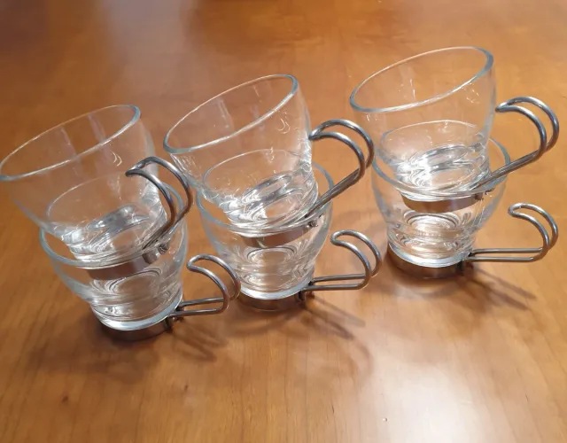 Azucarero + tazas de café cristal y metal plateado