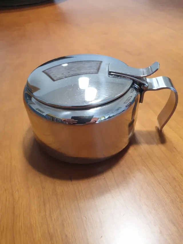 Azucarero + tazas de café cristal y metal plateado