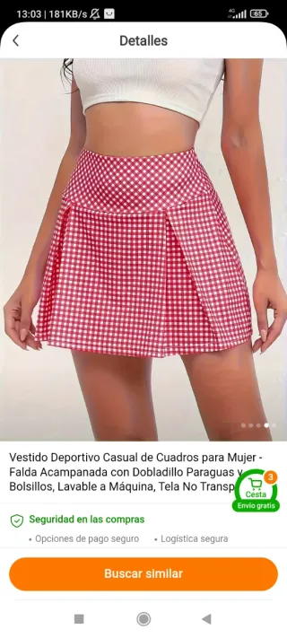 Falda pantalón cuadros roja y blanca