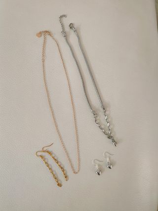 Conjunto 4 piezas joyería acero oro y plata