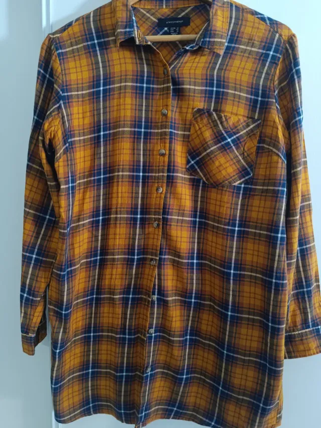 Camisa de cuadros mostaza y azul