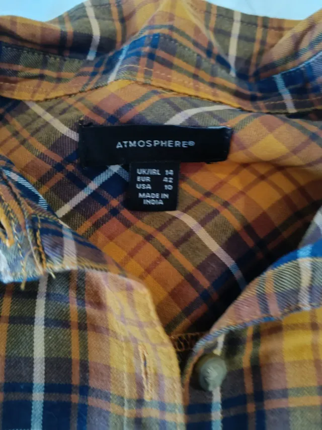 Camisa de cuadros mostaza y azul