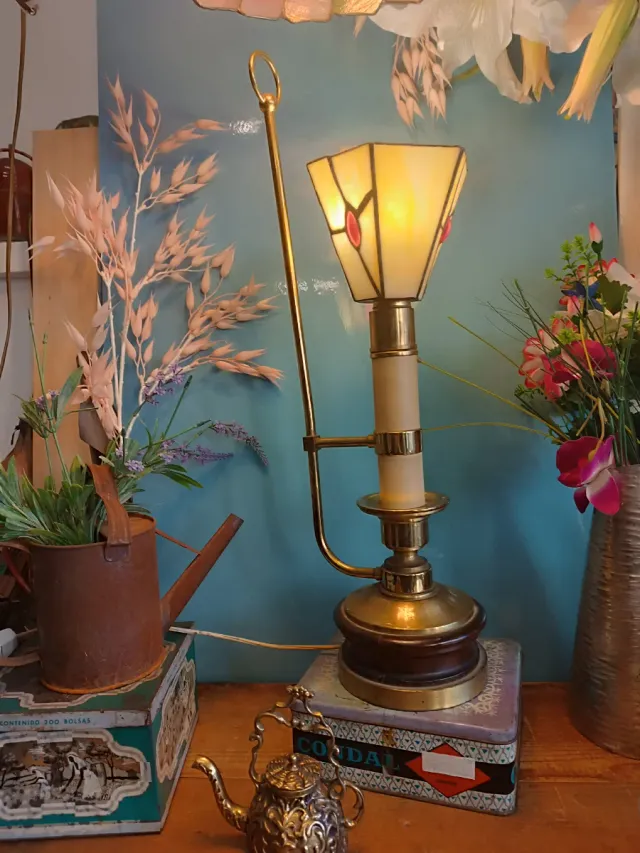 Lámpara Tiffany Latón Antigua