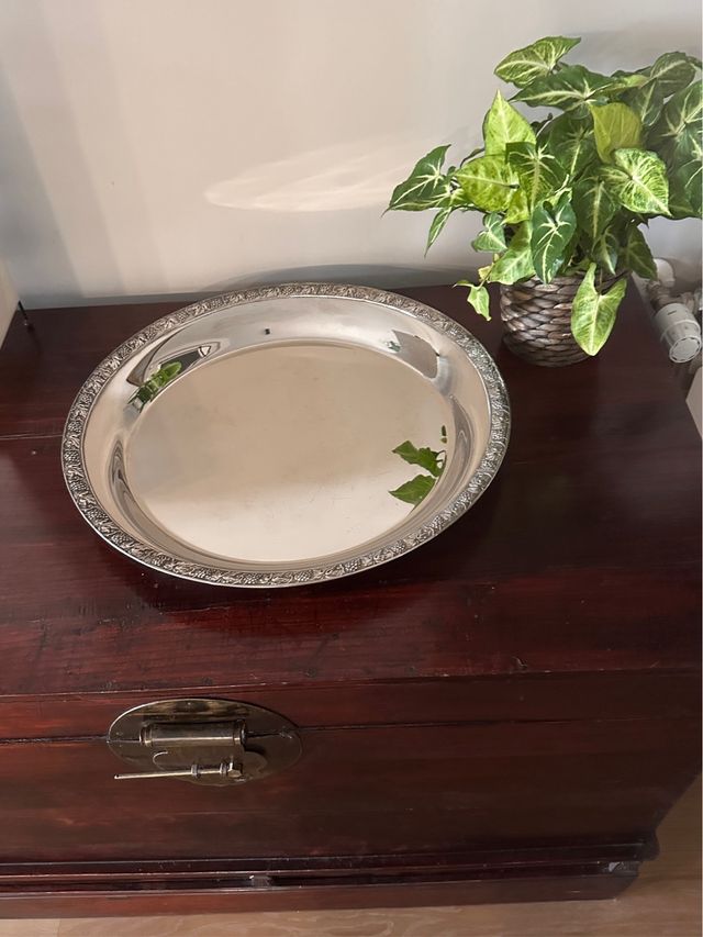 Bandeja grande baño plata decorada